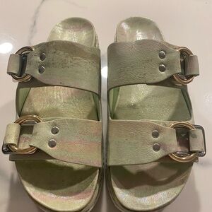 J-Slide 8.5 Metallic Green Slides Sandals